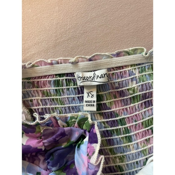 NWT Floral Print Puff Sleeve Tie Back Fit-And-Flare Dress Size XS Purple Blue - Picture 7 of 8